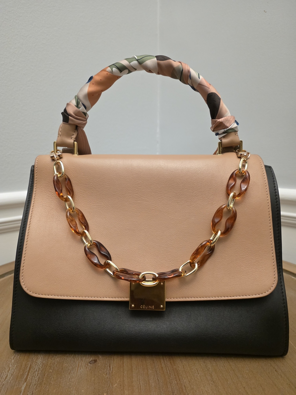Céline Medium Trapeze Bag – Blush & Black Smooth Calfskin | Phoebe Philo Era